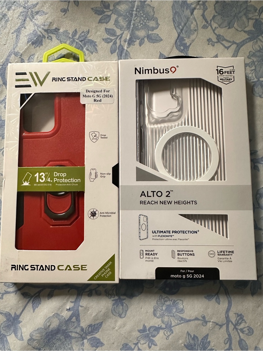 Bundle Protective Cases for Moto G 5G (2024) — Red and clear with Ring Stand
